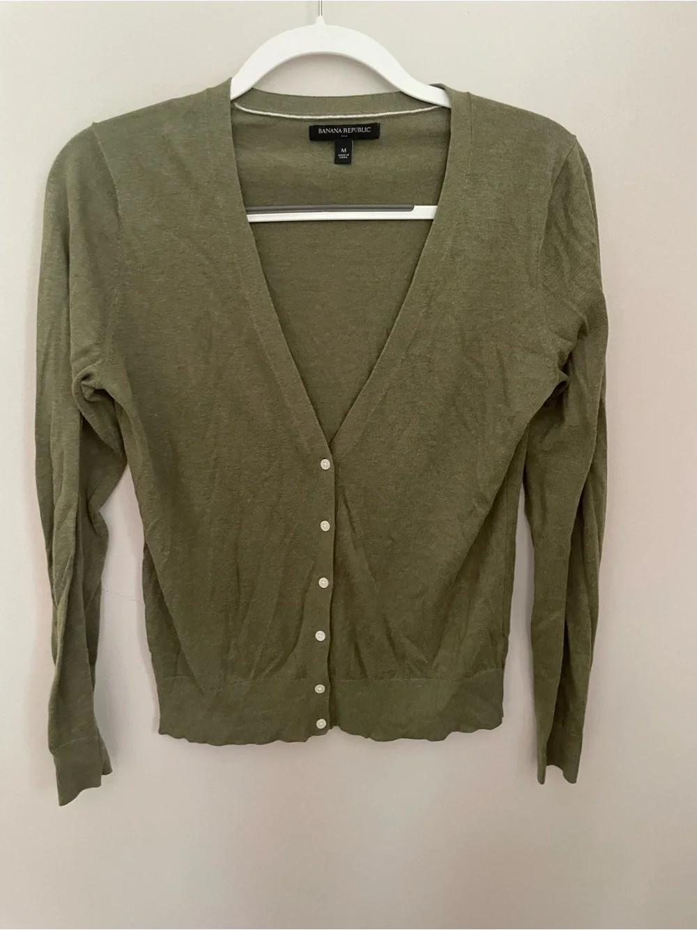 Banana Republic Olive Green Cardigan Medium Lightweight V Neck Button Sweater - Picture 1 of 3